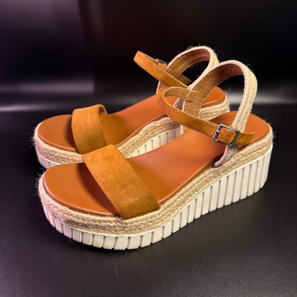 MIA Platform Espadrille Sandals Ankle Strap Tan‎ Brown Wedges Size 8.5 - Picture 4 of 5